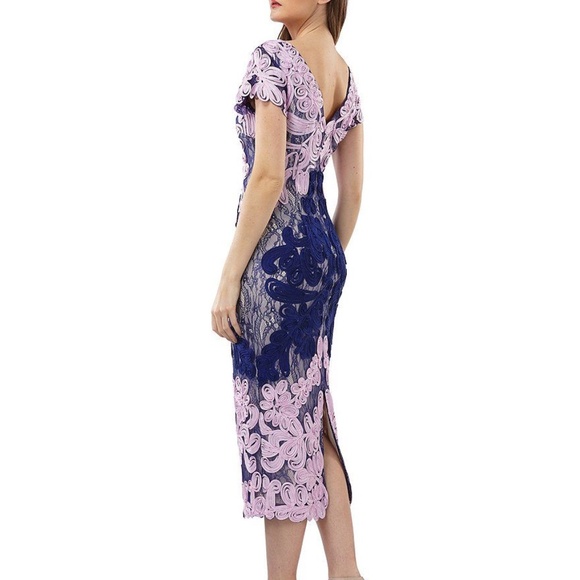 JS Collections Pink and Navy Embroidered Midi Dress - Picture 5 of 5